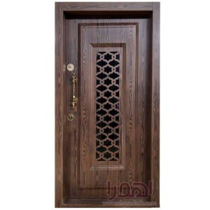 درب ضد سرقت فلزی شیشه خور طرح چوب کد ZF-125