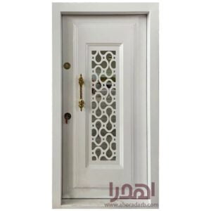 درب ضد سرقت فلزی شیشه خور سفید کد ZF-138