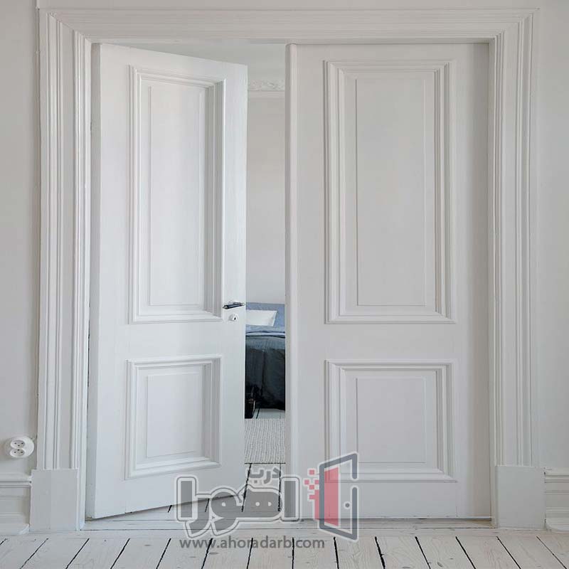 درب اتاقی تمام چوب سفید دو لنگه کد M-571