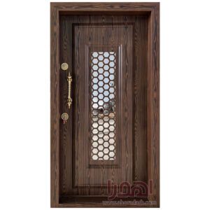 درب ضد سرقت فلزی شیشه خور طرح چوب کد ZF-120