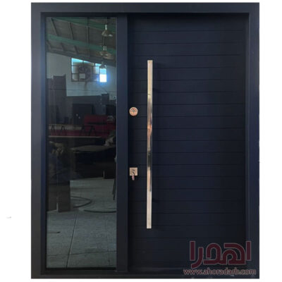 درب ورودی فلزی مشکی شیشه سکوریت کد LF-3001